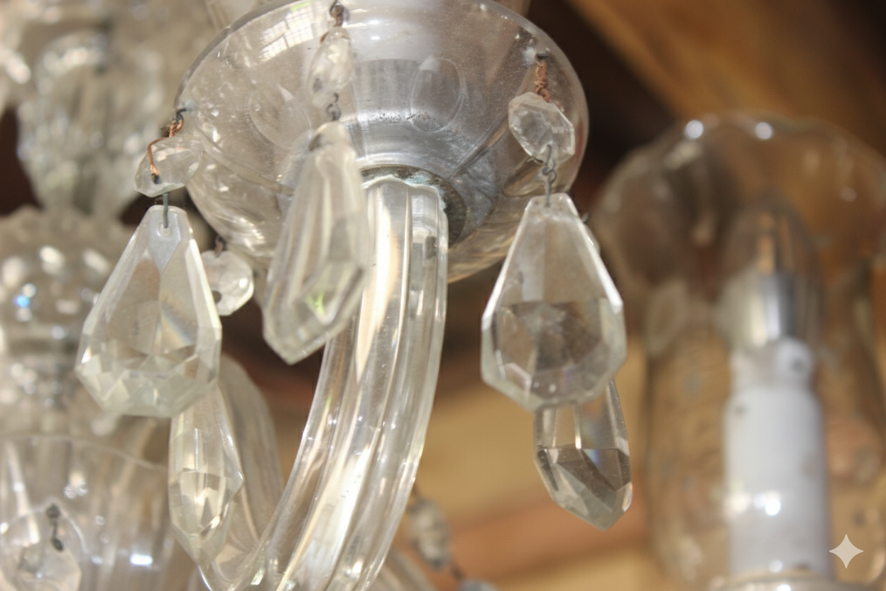 Lustre Pendente Clássico de Cristal com 6 Mangas Trabalhadas