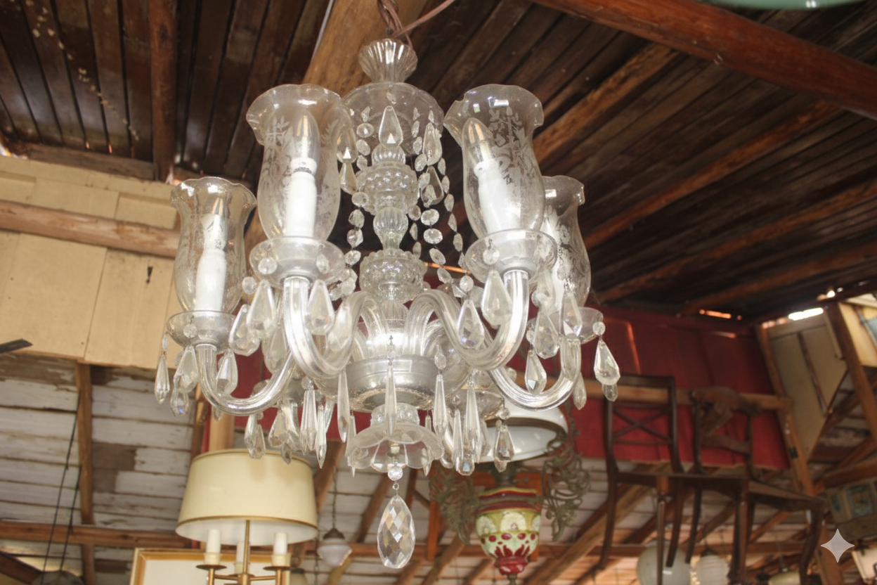 Lustre Pendente Clássico de Cristal com 6 Mangas Trabalhadas