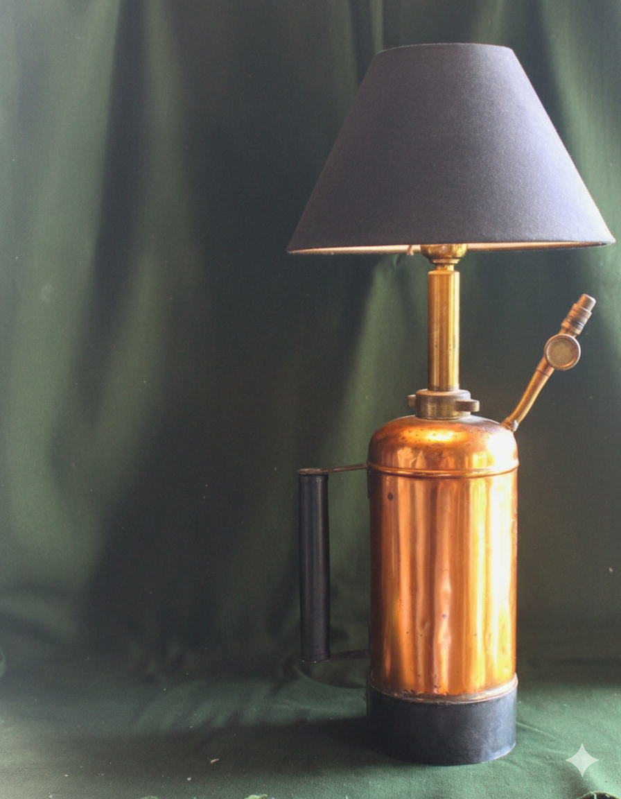 Abajur Artesanal EXCELSIOR - Antigo Pulverizador de Cobre Transformado em Luminária Vintage Industrial