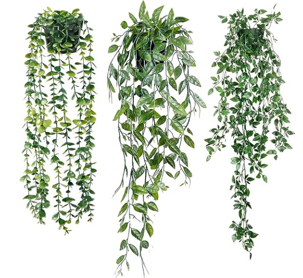Fake Hanging Plants 3 Pack Artificial Eucalyptus Fake Potted Greenery Faux Eucalyptus Mandala Vine Pea Pod for Home Indoor Outdoor 