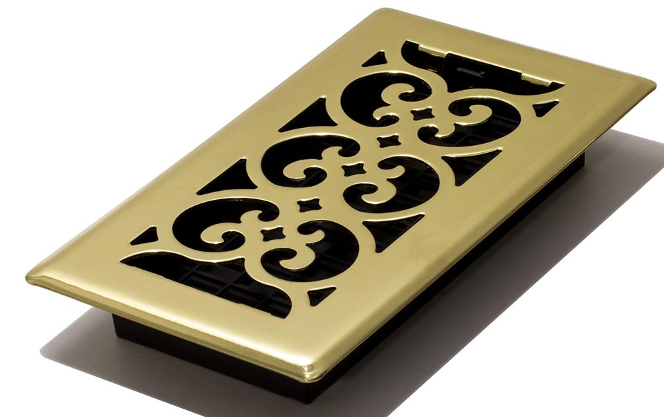  Floor Register, 4x8, Polished Brass Finish