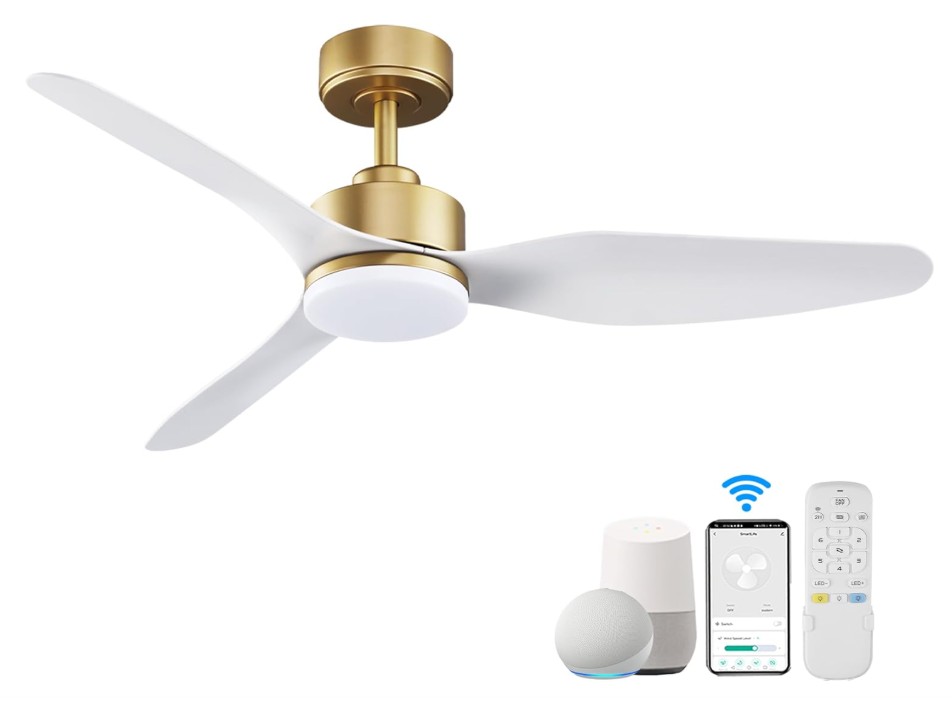 8 Inch Smart Ceiling Fans with Lights and Remote Control,Dimmable LED Light,Outdoor Indoor Gold White Ceiling Fan,Quiet 