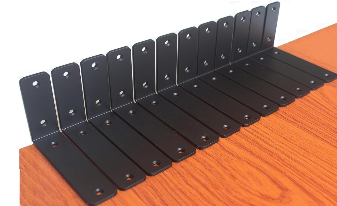 12 Pack - L 6" x H 4" x W1.5, 5mm Thick Black L Shelf Bracket, Iron Shelf Brackets, Metal Shelf Brackets, Floating Shelf, Shelf Supports with Screws