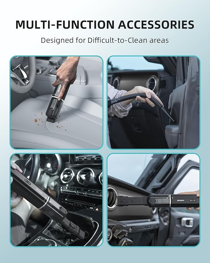 Car Vacuum with 21000Pa High Power Suction, Portable Mini Vacuum for Car&Office&Pet Hair, 2 Modes, 30 Mins Runtime, 4 in 1 Vacuum Cleaner with LED, Cordless Handheld Vacuum V8 Ultra