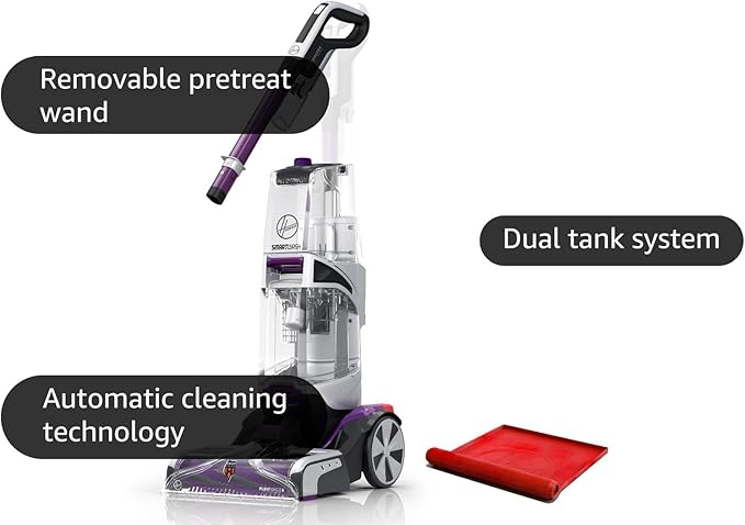 Carpet Cleaner  Hoover, Purple SmartWash Automatic Carpet Cleaner Spot Chaser Stain Remover Wand, Shampooer Machine for Pets, with Storage Mat, FH53050