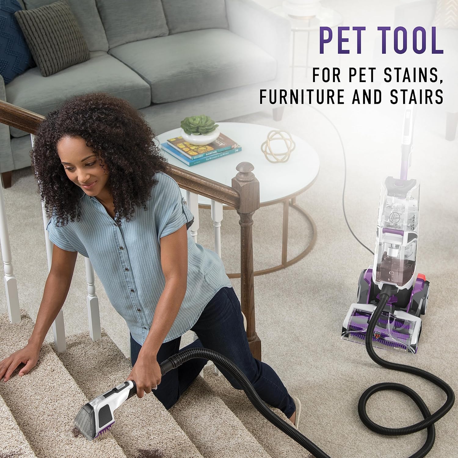 Carpet Cleaner  Hoover, Purple SmartWash Automatic Carpet Cleaner Spot Chaser Stain Remover Wand, Shampooer Machine for Pets, with Storage Mat, FH53050
