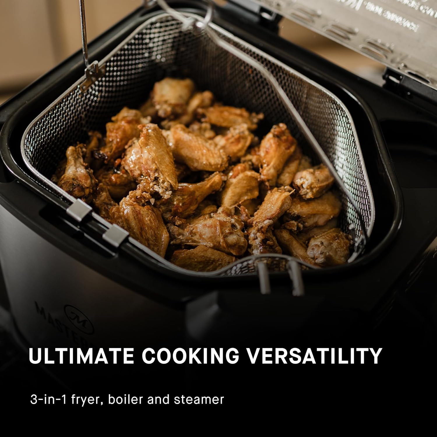 Masterbuilt® 3-in-1 10 Liter XL Electric Fryer, Boiler and Steamer Combination with Drain Basket and Breakaway Safety Cord in Stainless Steel, Model MB20012420