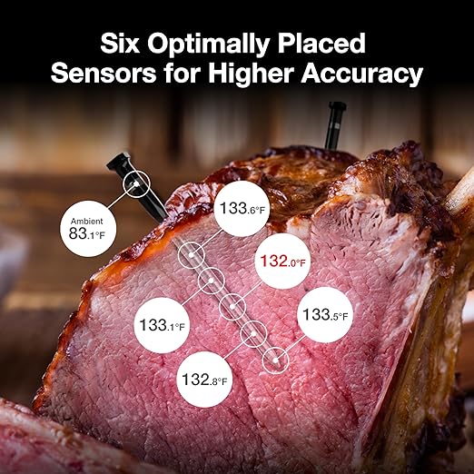 Standalone Base Thermometer Wireless Bluetooth Smart Meat Thermometer: Standalone Base, WiFi Unlimited Range, 6 Sensors with NIST Certified Accuracy, 2 Probes, for BBQ, Grill, Oven, Smoker, Rotisserie (Red