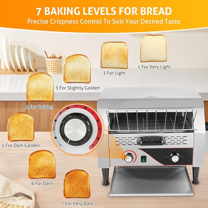 Commercial Bread Toaster WICHEMI Commercial Toaster 450 Slices/Hour Electric Conveyor Toaster for Restaurant Toaster 2600W Heavy Duty Conveyor Stainless Steel Conveyor Toaster for Bun Bagel Bread Visit the WICHEMI Store
