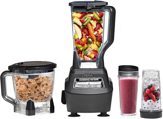 Ninja Professional Blender Drinks & More, with 72 Blender Pitcher, 64 Processor Bowl, (2) 16-oz. to-Go, Black, with 2 Nutri Cups + Lids