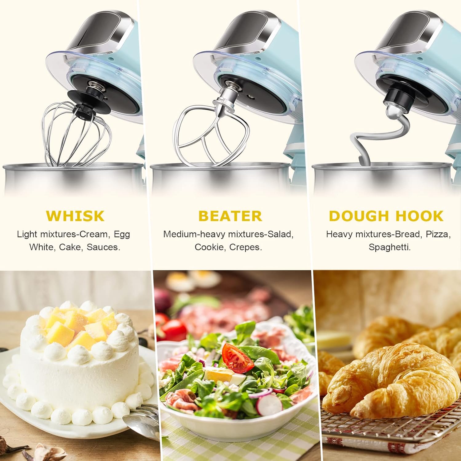 Kitchen Stand Mixer Kitchen in the box Stand Mixer,3.2Qt Small Electric Food Mixer,6 Speeds Portable Lightweight Kitchen Mixer for Daily Use with Egg Whisk,Dough Hook,Flat Beater (Blue)