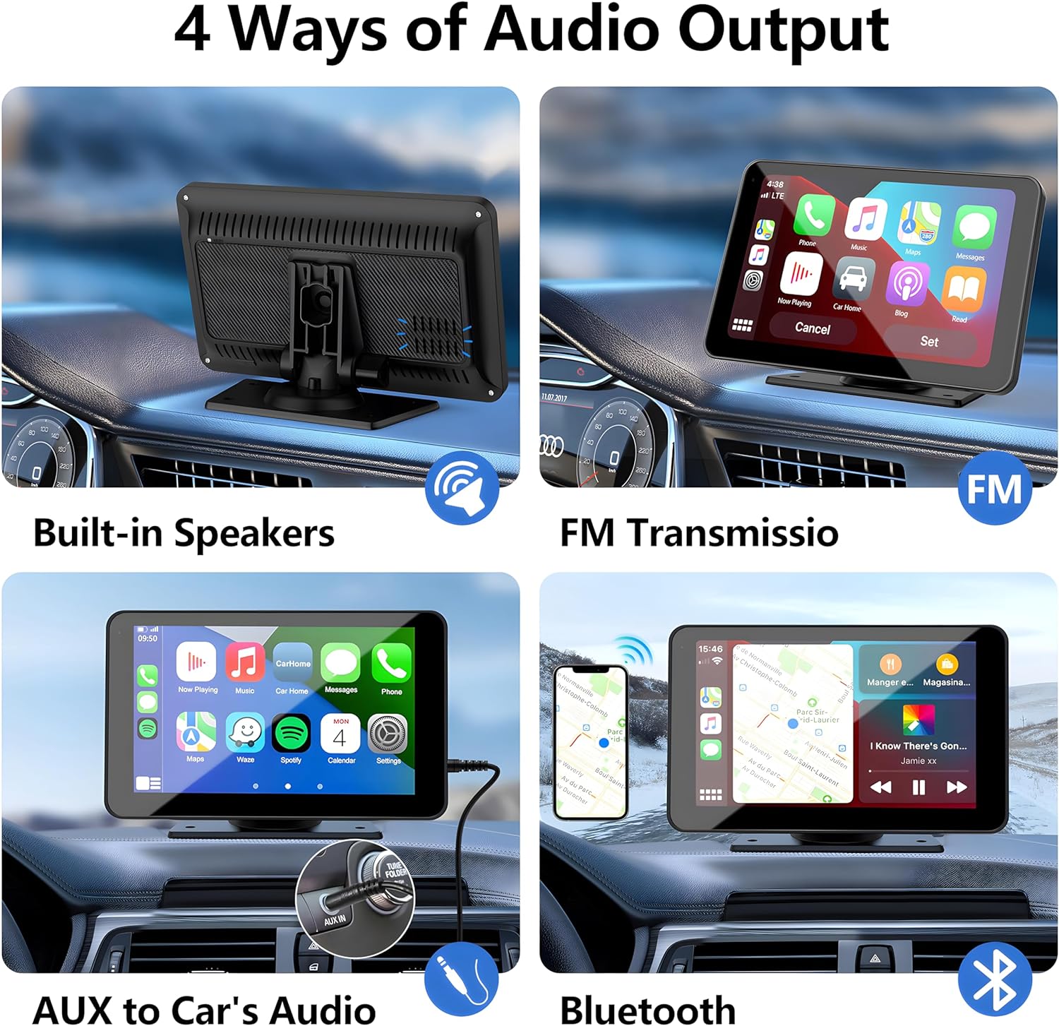 Wireless CarPlay & Android Auto Apple Carplay Screen for Car, 7" HD Portable Car Stereo Touch Screen with Wireless Android Auto, Backup Camera, Car Audio Receivers with Voice Control, Mirror Link, Bluetooth, GPS Navigation