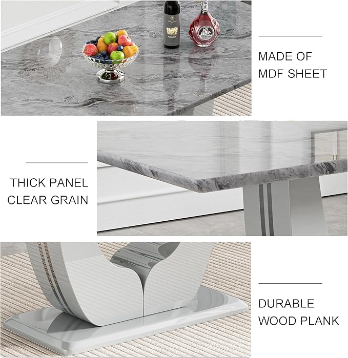 Modern Dining Table Set 5-Piece Faux Marble Dining Table Set,70" Modern Grey Kitchen Table Chairs Set for 4,Rectangular Dining Room Table and 4 Velvet Chairs for Kitchen and Living Room Furniture