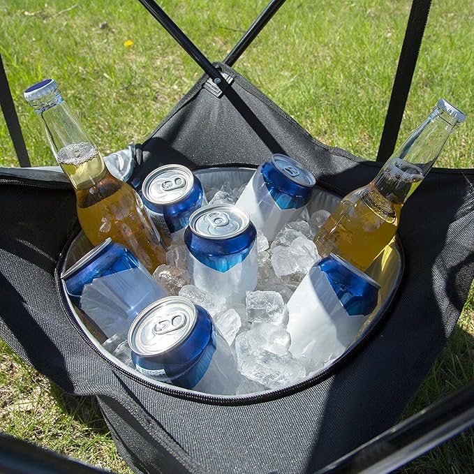 Portable Tailgating Table Camerons All-in-One Tailgating Table - Collapsible Folding Camping Table with Insulated Cooler, Mesh Food Basket and Travel Bag for Barbecues, Camping, The Beach, Tailgate Parties - Cookout Essentia