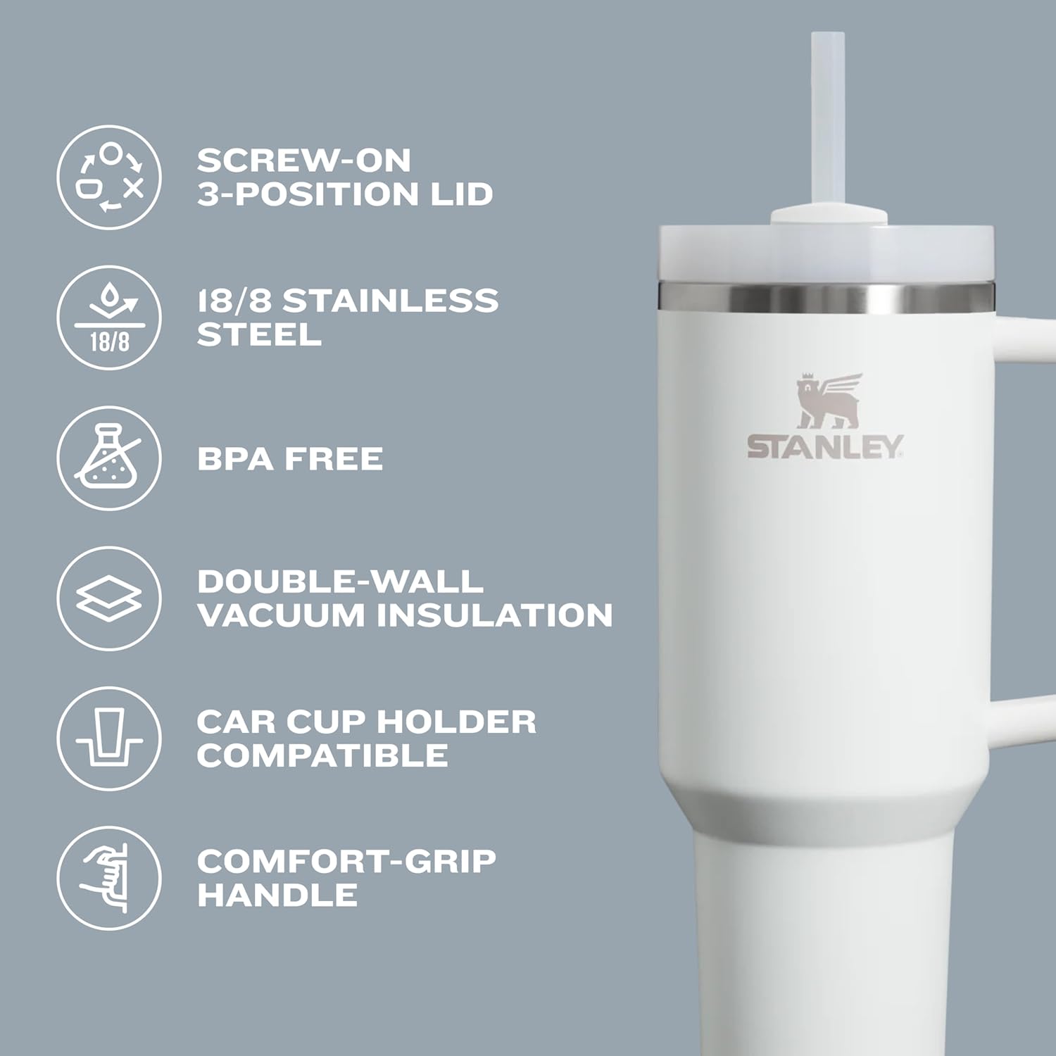 Stanley Travel Mug Stanley Quencher H2.0 Tumbler with Handle and Straw 30 oz | Flowstate 3-Position Lid | Cup Holder Compatible for Travel | Insulated Stainless Steel Cup | BPA-Free | Black 2.0