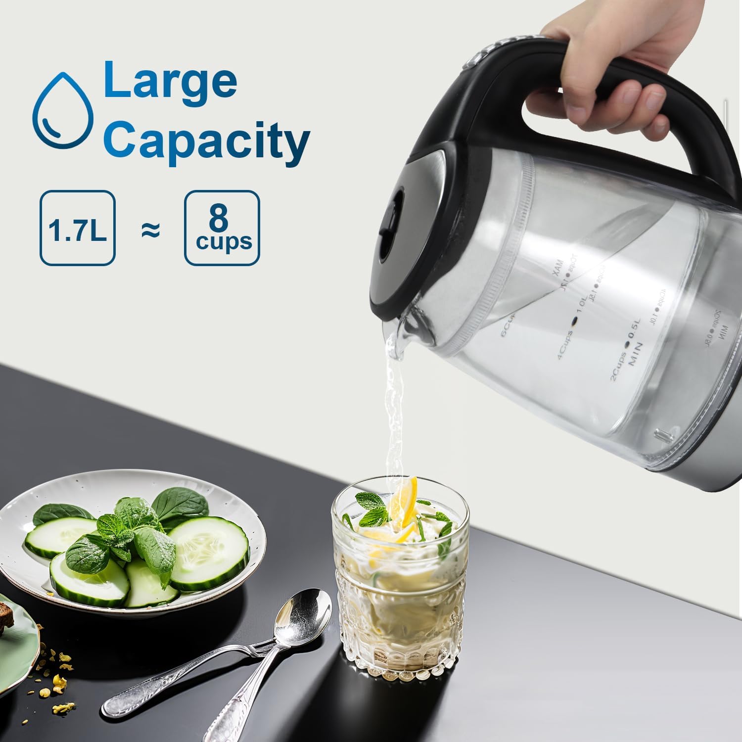 Glass Electric Kettle Plaman Electric Kettle Temperature Control - Keep Warm Hot Water Boiler, Double Wall Tea kettle for Boiling Water 6 Presets 1500W 4 Hours 1.7L LED Auto Shut Off Cordless