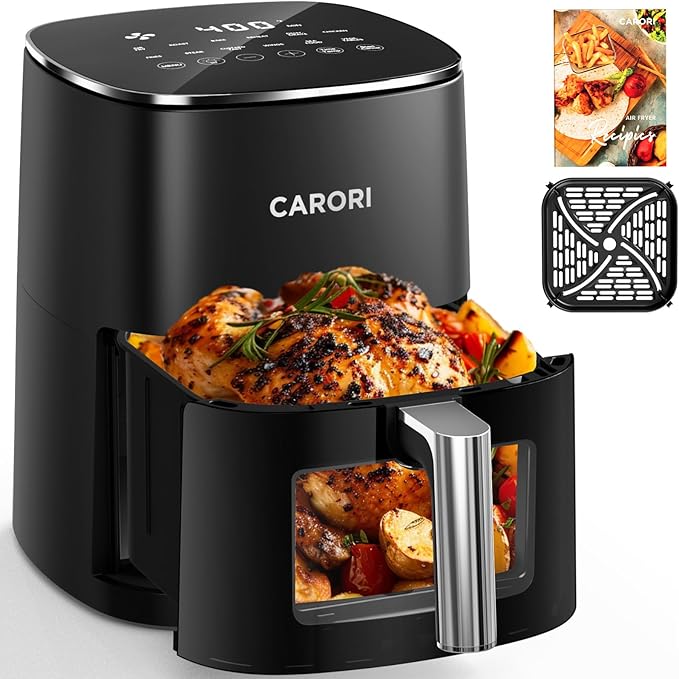 Air Fryer 12 Preset with Viewing Window, 6Qt Large Capacity, 400℉ Max Crisp, Airfryer, Bake, Roast, Dehydrate, Reheat, 1700W Quick Even Easy Meals, Nonstick Dishwasher Safe Bask