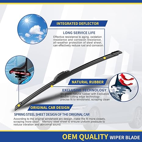 3 wipers Replacement For Toyota Highlander 2008-2012 2013 2014 2015 2016 2017 2018 2019,Lexus GX460 2011-2021 Original Equipment Windshield Wiper Blades Set 26"+20"+12" (Set of 3) U/J HOOK
