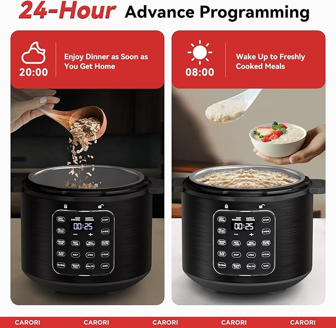 9-in-1 Electric Pressure Cooker 6 Qt, Stainless Steel Inner Pot, Programmable 12 Multi-Function Cooker with Safe Vent Design, Rice Cook, Slow Cook, Sous Vide, Sauté, Warmer & Sterilizer, Black