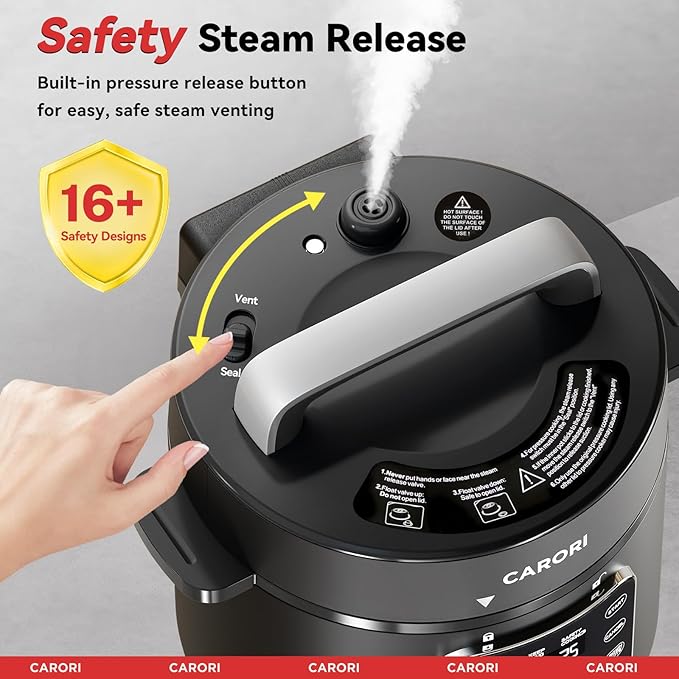 9-in-1 Electric Pressure Cooker 6 Qt, Stainless Steel Inner Pot, Programmable 12 Multi-Function Cooker with Safe Vent Design, Rice Cook, Slow Cook, Sous Vide, Sauté, Warmer & Sterilizer, Black
