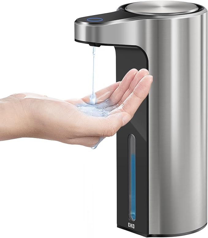 Automatic Soap Dispenser EKO Aroma Touchless Automatic Soap Dispenser for Kitchen and Bathroom, Liquid Hand Soap Dispenser, Water-Resistant and Rechargeable, 9 fl oz (Stainless)