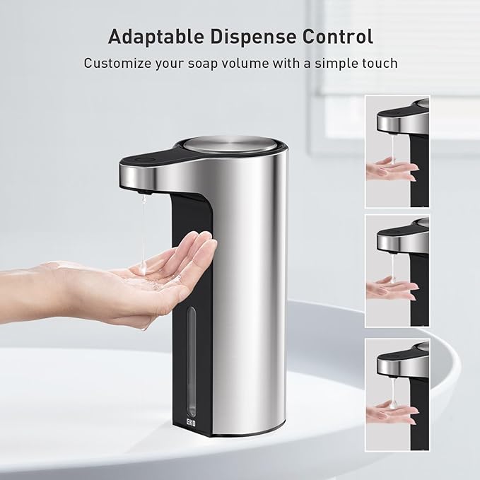 Automatic Soap Dispenser EKO Aroma Touchless Automatic Soap Dispenser for Kitchen and Bathroom, Liquid Hand Soap Dispenser, Water-Resistant and Rechargeable, 9 fl oz (Stainless)