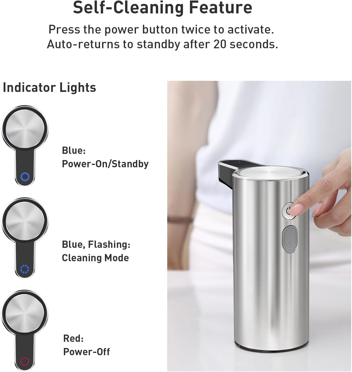 Automatic Soap Dispenser EKO Aroma Touchless Automatic Soap Dispenser for Kitchen and Bathroom, Liquid Hand Soap Dispenser, Water-Resistant and Rechargeable, 9 fl oz (Stainless)