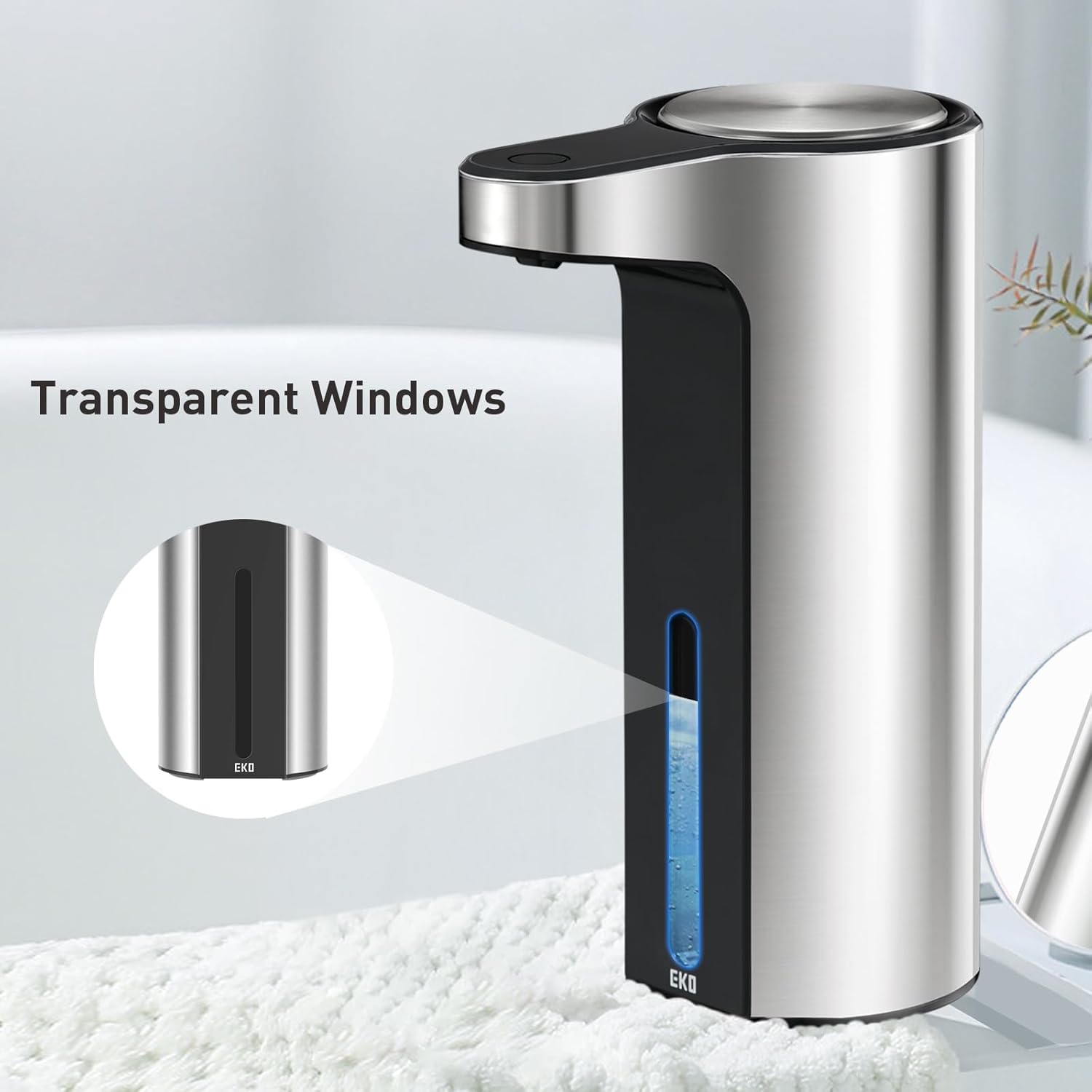 Automatic Soap Dispenser EKO Aroma Touchless Automatic Soap Dispenser for Kitchen and Bathroom, Liquid Hand Soap Dispenser, Water-Resistant and Rechargeable, 9 fl oz (Stainless)
