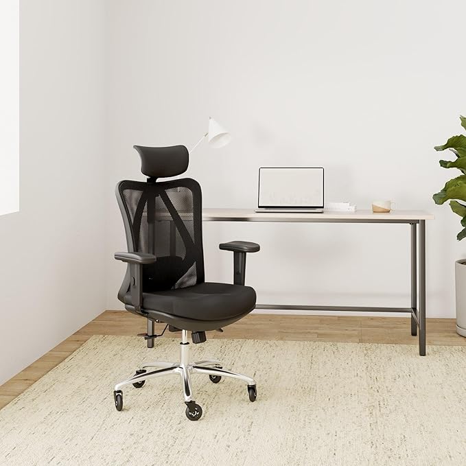 Ergonomic Office Chair Ergonomic Office Chair - Adjustable High-Back Desk Chair with Lumbar Support, Rollerblade Wheels, Breathable Mesh, Thick Seat Cushion, Headrest Armrests - Reclining Executive Computer Home Chair