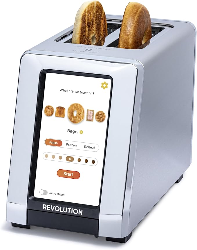 Revolution Smart Toaster Revolution R180 Connect S High-Speed Touchscreen Toaster, 2-Slice Smart Toaster with Patented InstaGLO Technology, Wi-Fi Connectivity, Weather Widget, and Over-the-Air Updates, Stainless Steel