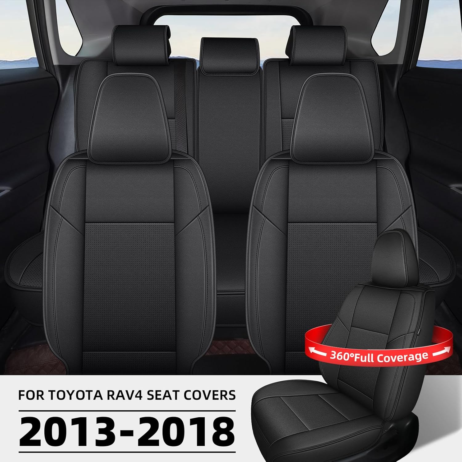 Toyota RAV4 Seat Covers Full Set Seat Covers Custom Fit for Toyota RAV4 2007-2018 Leather Seat Cushion Waterproof 2 Row 5 Seats Auto Protectors (Black)
