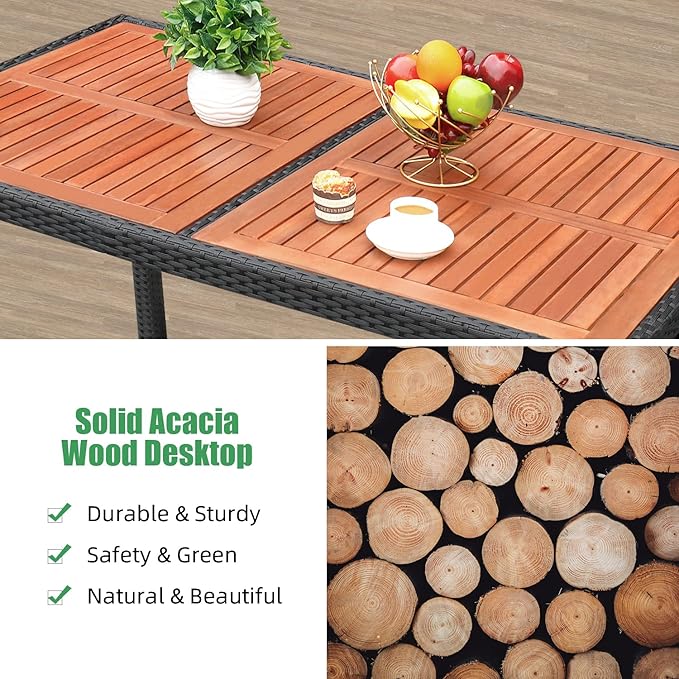 Outdoor Dining Set Flamaker 7 Piece Patio Dining Set Outdoor Acacia Wood Table and Chairs with Soft Cushions Wicker Patio Furniture for Deck, Backyard, Garden