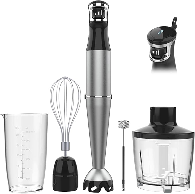 Multifunctional Hand Blender Set Immersion Blender Handheld Corded Hand Blenders Set 1100W, Trigger Variable Speed 5 in 1 Stick Emulsifier with Chopper, Whisk and Frother for Soup, Baby Food and Smoothies