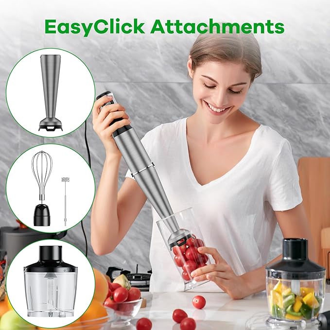 Multifunctional Hand Blender Set Immersion Blender Handheld Corded Hand Blenders Set 1100W, Trigger Variable Speed 5 in 1 Stick Emulsifier with Chopper, Whisk and Frother for Soup, Baby Food and Smoothies