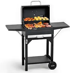 Outdoor Charcoal Grill MASTER COOK Charcoal Grill with Two Side Tables, Heavy-duty Steel Barbecue BBQ Grill for Outdoor Picnic Backyard Patio and Parties, Black