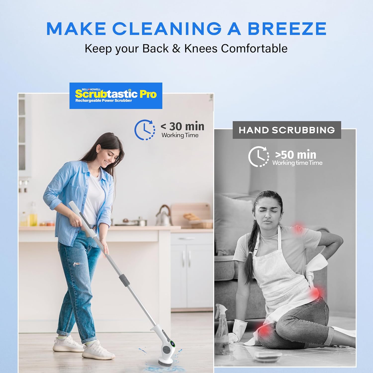 Scrubtastic Pro Rechargeable Power Scrubber sCRUBTASTIC PRO Electric Spin Scrubber, Electric Shower Scrubber – Rechargeable, Multipurpose Extendable Tile Cleaner, Bathroom, Floor & Grout Bathtub Power Scrubber with 3 Rotating Brush Heads
