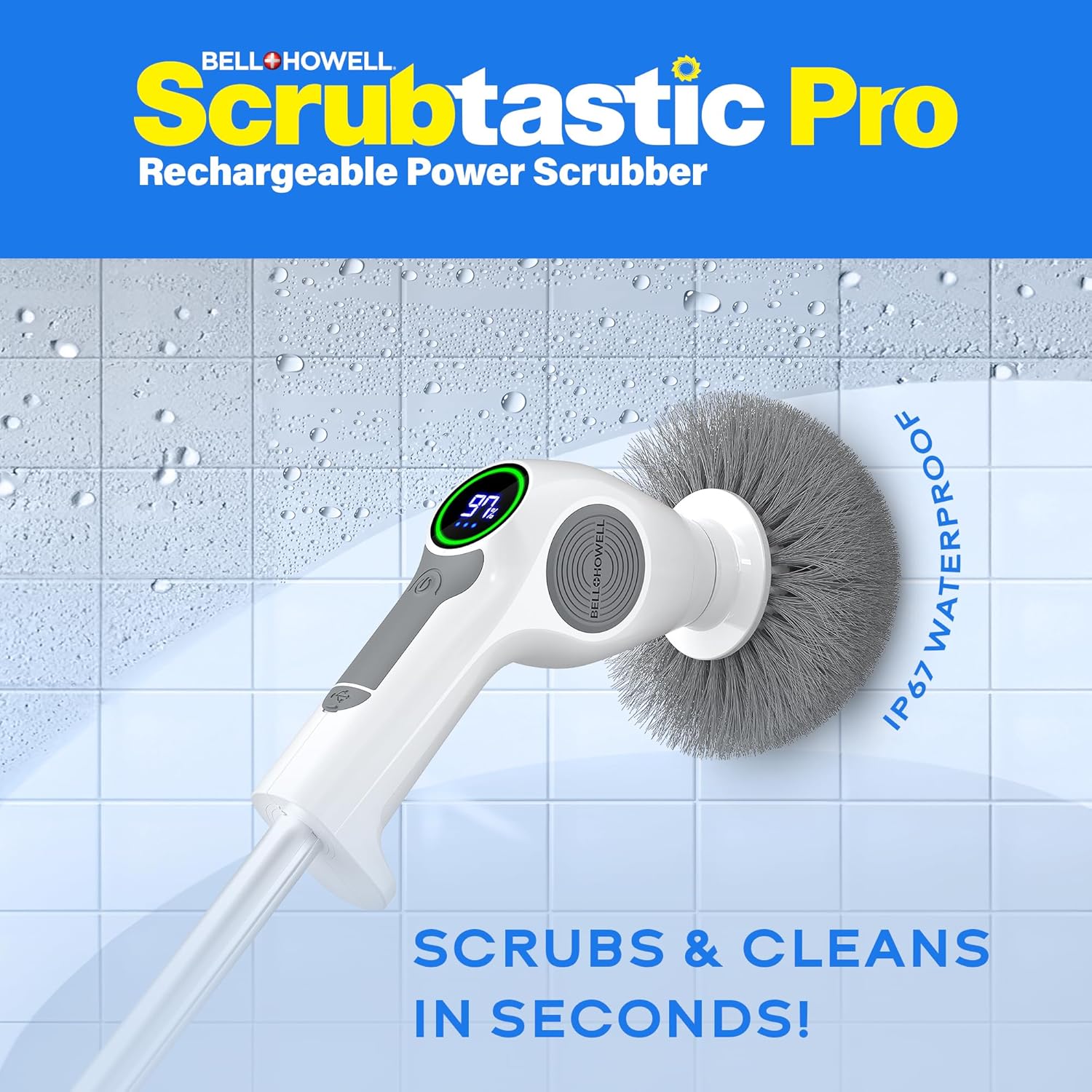 Scrubtastic Pro Rechargeable Power Scrubber sCRUBTASTIC PRO Electric Spin Scrubber, Electric Shower Scrubber – Rechargeable, Multipurpose Extendable Tile Cleaner, Bathroom, Floor & Grout Bathtub Power Scrubber with 3 Rotating Brush Heads