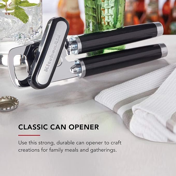 KitchenAid Can Opener KitchenAid Classic Multifunction Can Opener and Bottle Opener Easy to Use, Razor Sharp Stainless Steel Cutting Wheel, Soft Ergonomic Handles, Black
