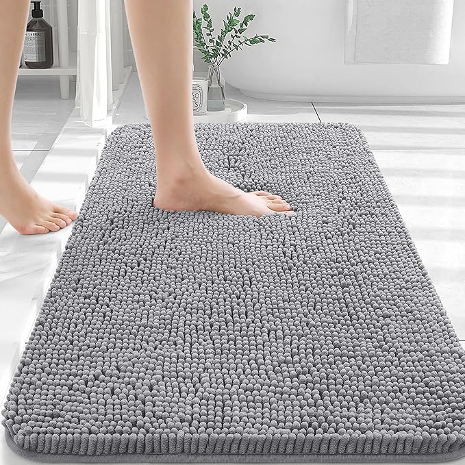 Soft Plush Bath Mat OLANLY Bathroom Rugs 30x20, Extra Soft Absorbent Chenille Bath Rugs, Rubber Backing Quick Dry, Machine Washable Bath Mats for Bathroom Floor, Tub and Shower, Home Decor Accessories, Grey
