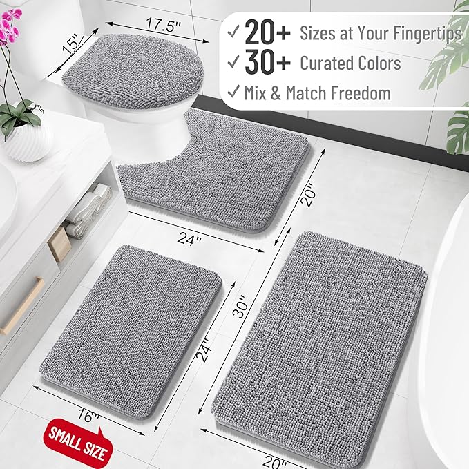 Soft Plush Bath Mat OLANLY Bathroom Rugs 30x20, Extra Soft Absorbent Chenille Bath Rugs, Rubber Backing Quick Dry, Machine Washable Bath Mats for Bathroom Floor, Tub and Shower, Home Decor Accessories, Grey