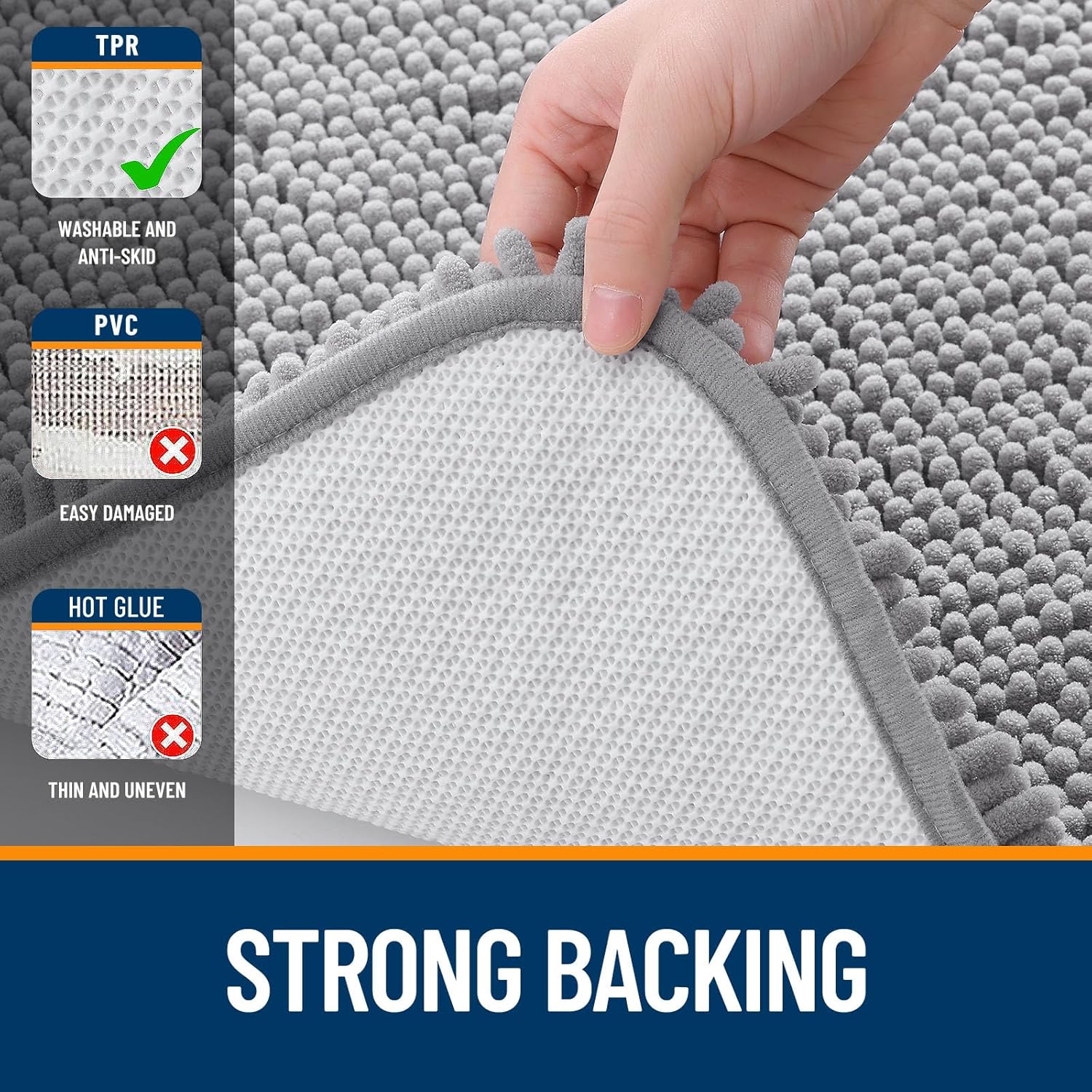 Soft Plush Bath Mat OLANLY Bathroom Rugs 30x20, Extra Soft Absorbent Chenille Bath Rugs, Rubber Backing Quick Dry, Machine Washable Bath Mats for Bathroom Floor, Tub and Shower, Home Decor Accessories, Grey