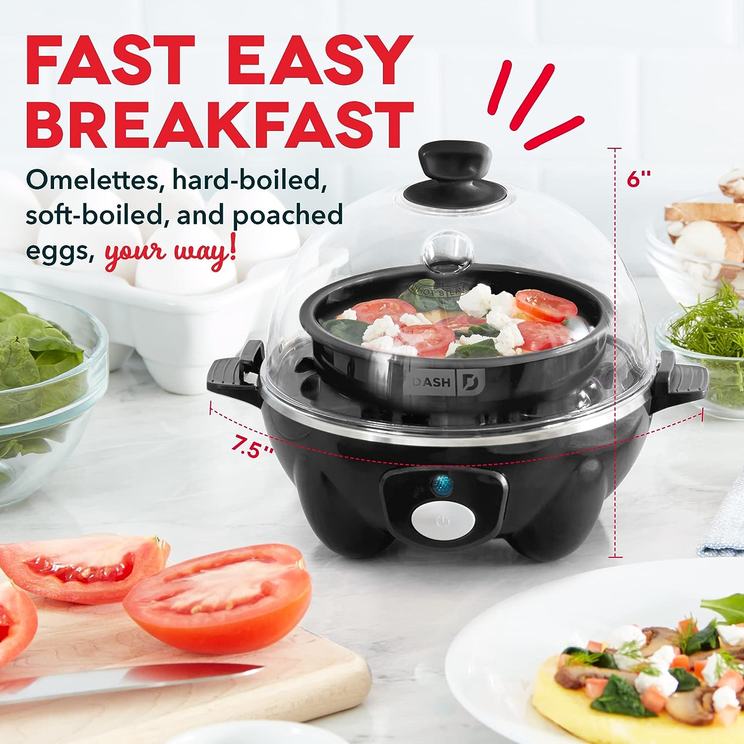 Dash Rapid Egg Cooker DASH Rapid Egg Cooker: 6 Egg Capacity Electric Egg Cooker for Hard Boiled Eggs, Poached Eggs, Scrambled Eggs, or Omelets with Auto Shut Off Feature - Black