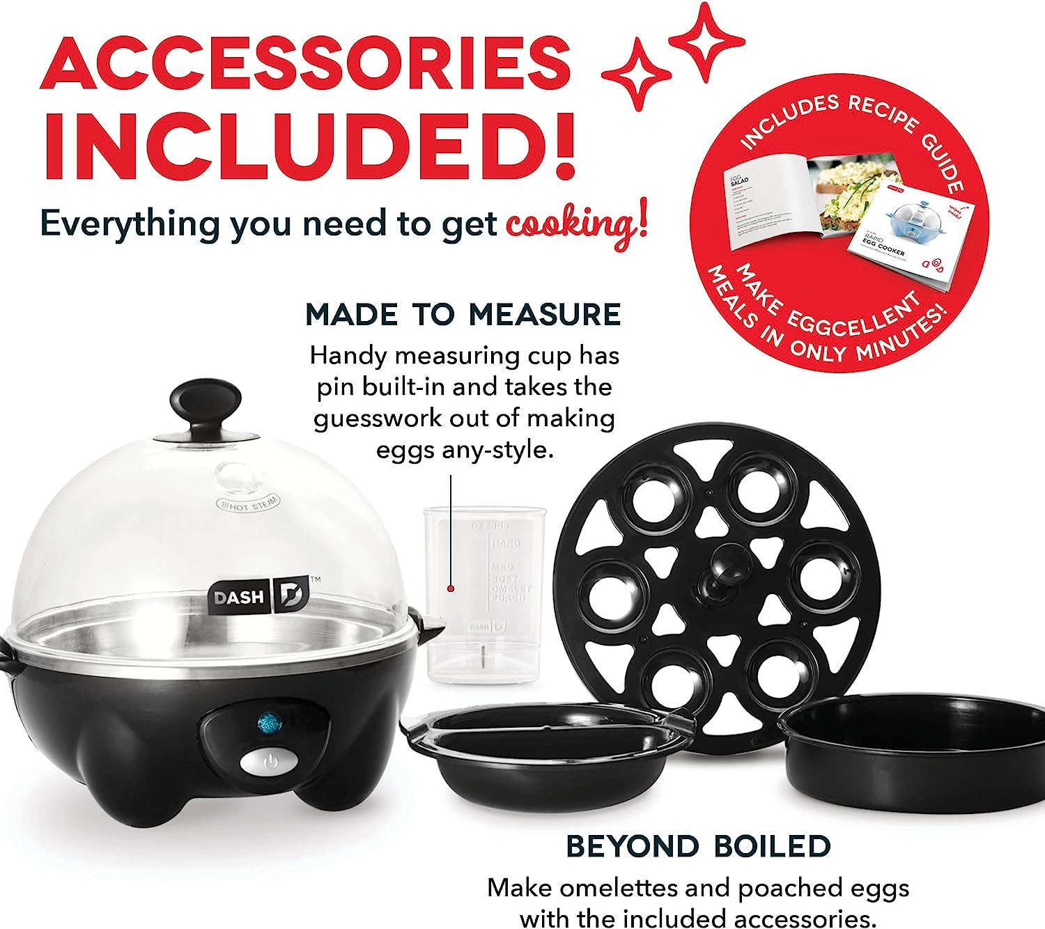 Dash Rapid Egg Cooker DASH Rapid Egg Cooker: 6 Egg Capacity Electric Egg Cooker for Hard Boiled Eggs, Poached Eggs, Scrambled Eggs, or Omelets with Auto Shut Off Feature - Black
