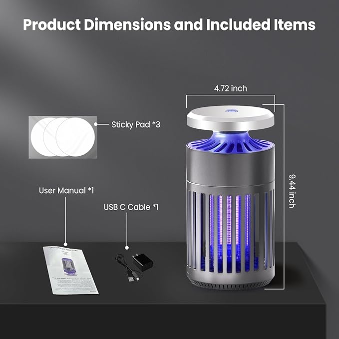 Electric Mosquito Trap Pest Sniper Indoor Insect Trap,Attracts and Zaps Mosquitos, Gnats, Moths, Fruit Flies，2 in 1 Bug Zapper with Suction and Electric Grid