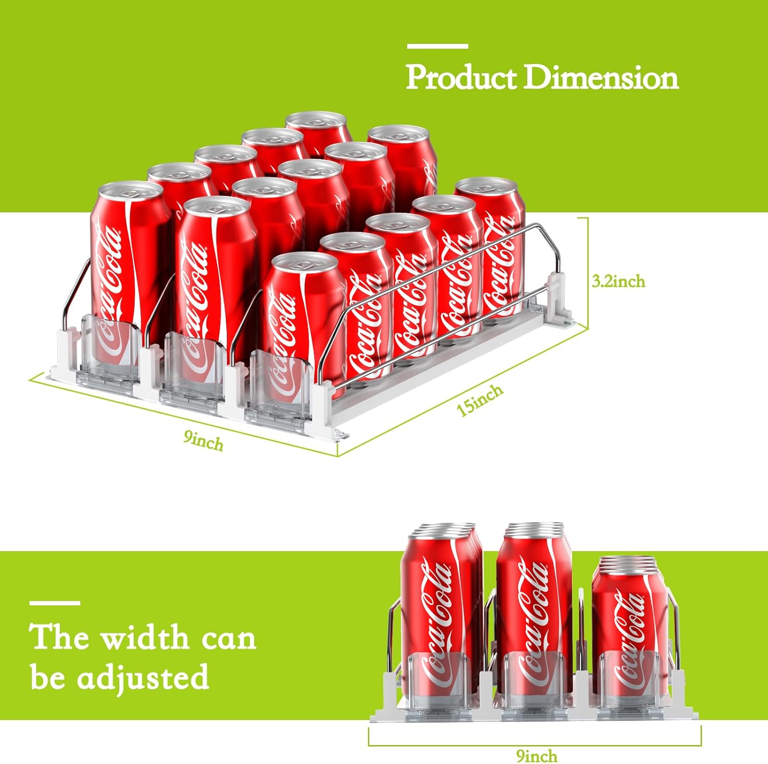 Refrigerator Can Organizer  IBORING Drink Organizer for Fridge,Self Pushing Fridge Drink Organizer,Automatic Drink Dispenser for Fridge-Holds up to 15 Cans, 14.96inch, White