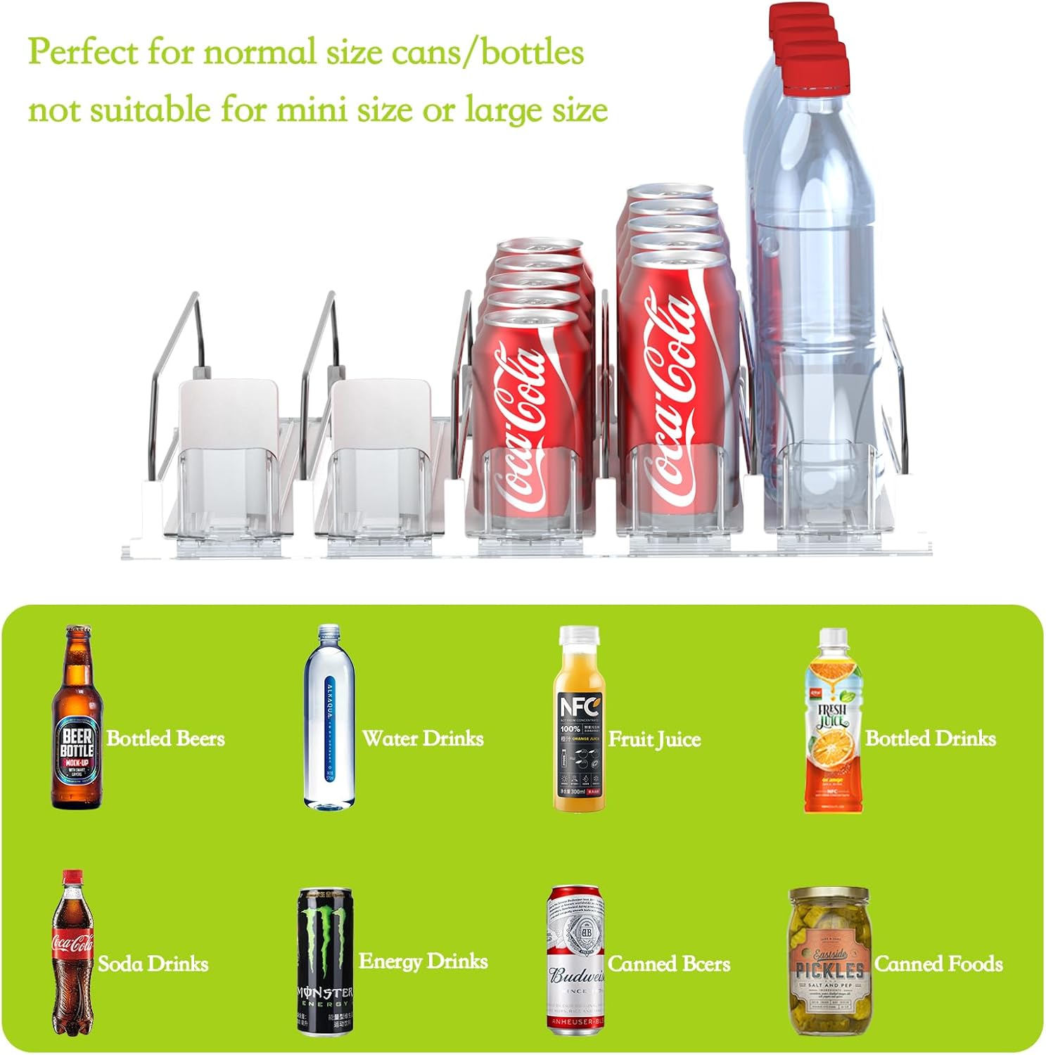 Refrigerator Can Organizer  IBORING Drink Organizer for Fridge,Self Pushing Fridge Drink Organizer,Automatic Drink Dispenser for Fridge-Holds up to 15 Cans, 14.96inch, White