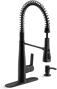 Matte Black Kitchen Faucet KOHLER K-REC22745-SD-BL Semi-Professional Kitchen Faucet with Soap Dispenser/Lotion Dispenser, Commercial Kitchen Sink Faucet with Pull-Down Sprayhead, Matte Black