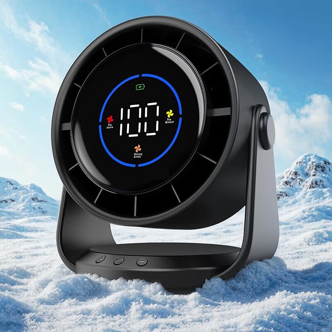 Digital Desk Fan with Temperature Display Table Fans, Quiet Wall-Mounted Desk Fan, Digital Display Rechargeable USB Fan, 105°Tilt, 100 Speeds, Long Lasting Power, Portable Fan for Home Office Kitchen Travel Camping