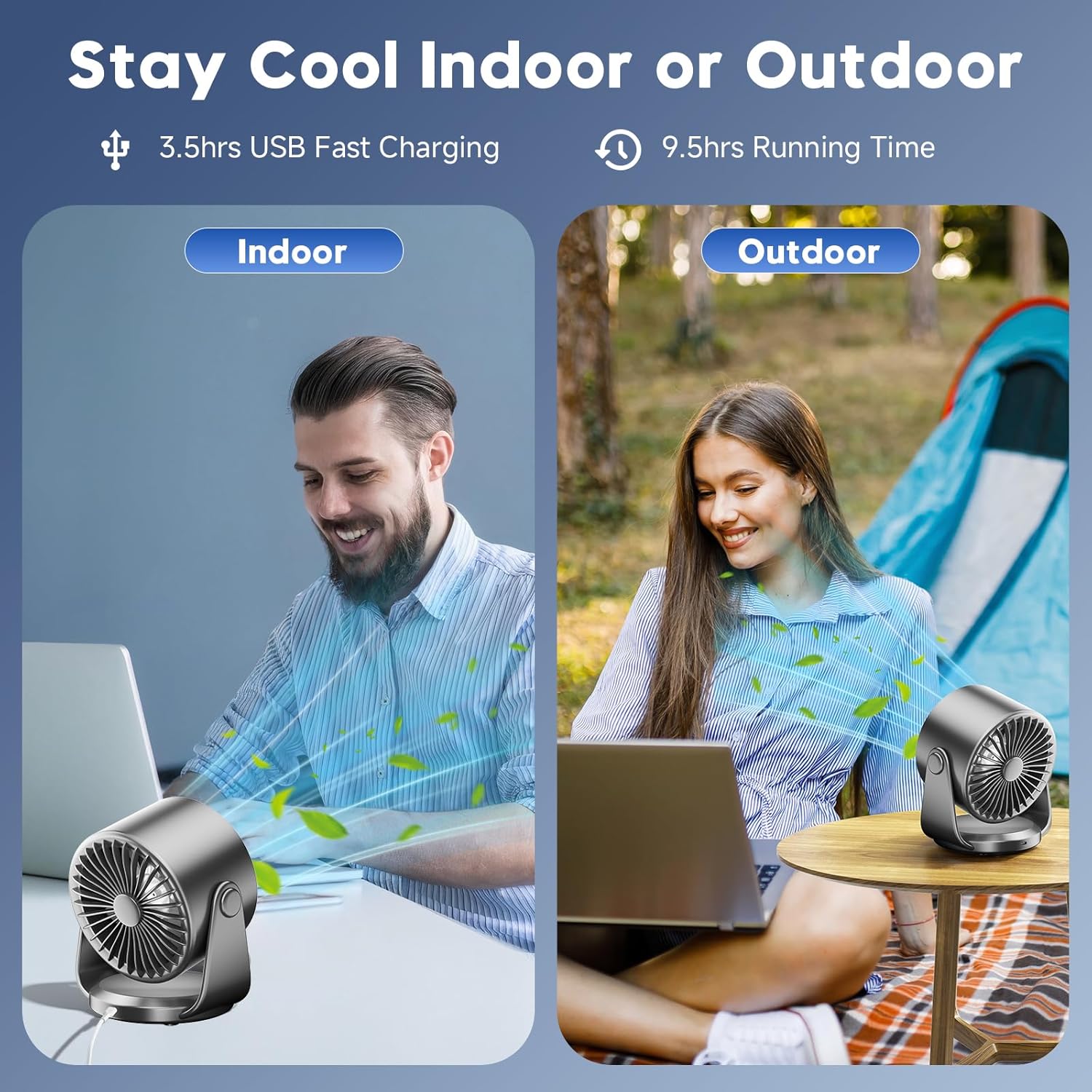 Digital Desk Fan with Temperature Display Table Fans, Quiet Wall-Mounted Desk Fan, Digital Display Rechargeable USB Fan, 105°Tilt, 100 Speeds, Long Lasting Power, Portable Fan for Home Office Kitchen Travel Camping