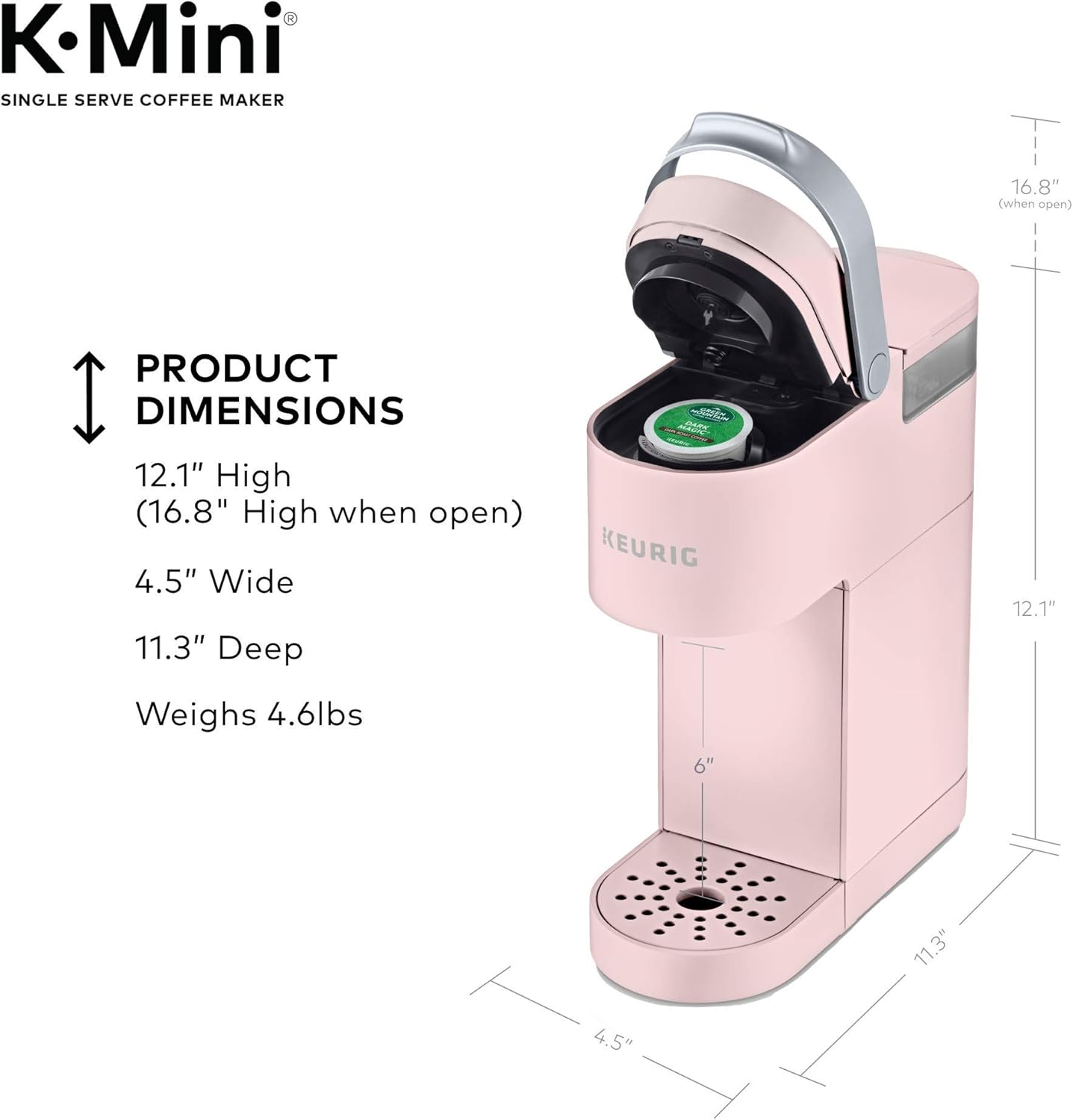 Keurig K-Mini Single Serve Coffee Make Keurig K-Mini Single Serve K-Cup Pod Coffee Maker, 6 to 12oz Brew size, with Cord Storage, Perfect for Small Spaces, Dusty Roser